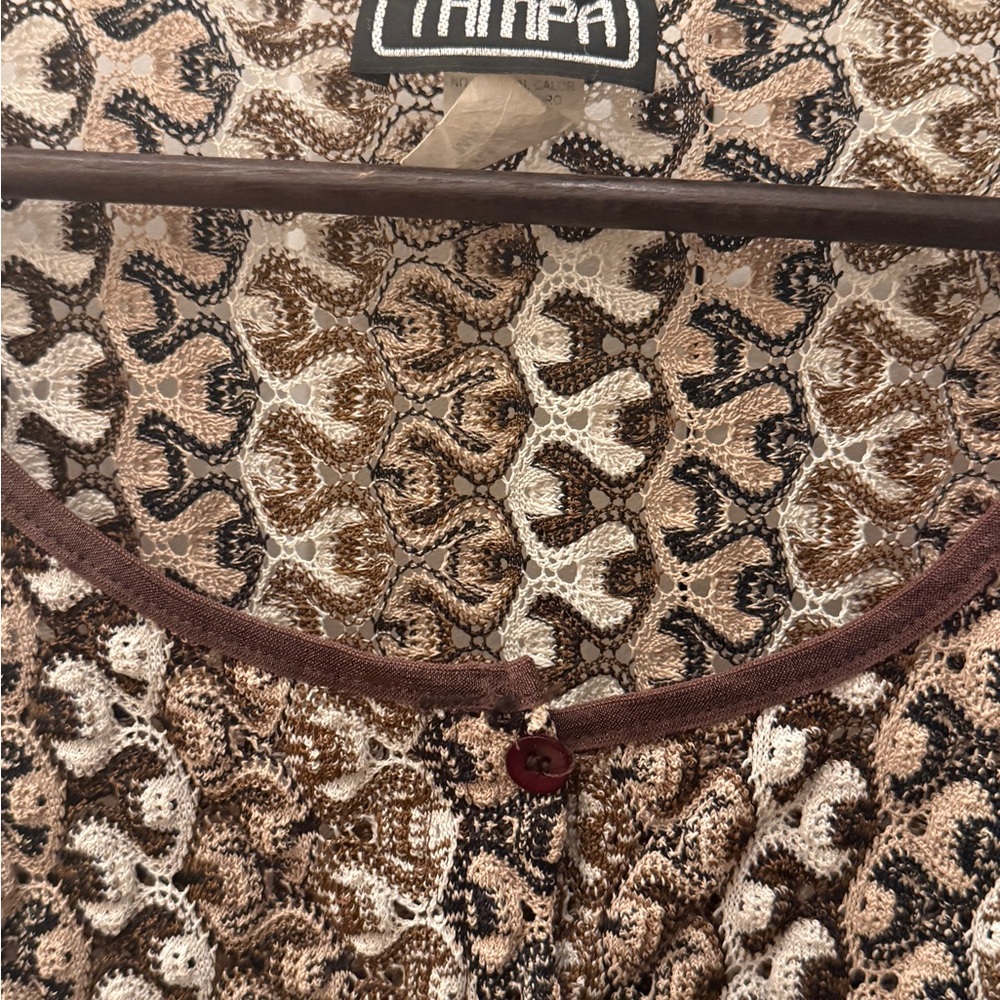 Brown Patterned Knit Button-Front Top - image 2